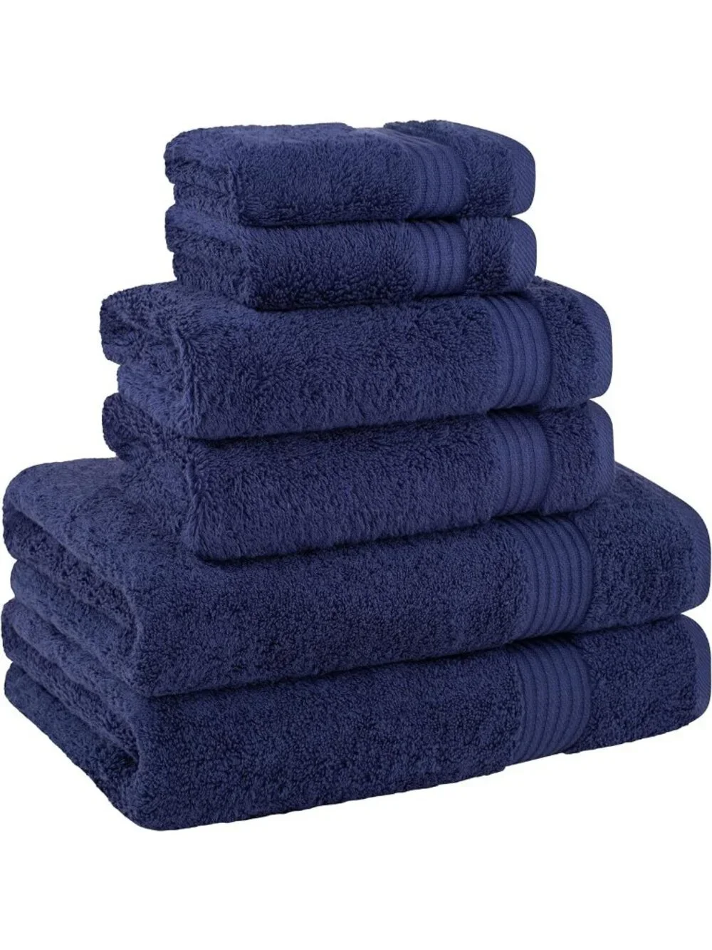 Soft Absorbent 100% Cotton Turkish Towel Set - Quick Dry, 6 Piece, Navy Blue